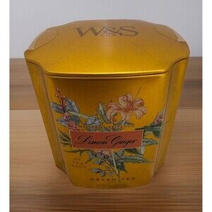 WILLIAMS & SPENCE  LEMON GINGER GREEN TEA 50BAGS IN BEAUTIFUL Gold Floral TIN
